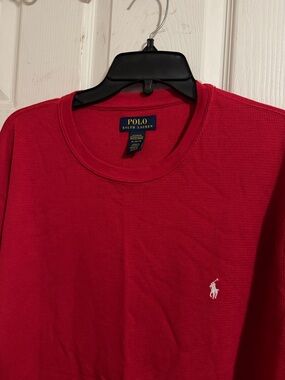 Polo by Ralph Lauren Red Long-Sleeve Waffle Crewneck Shirt